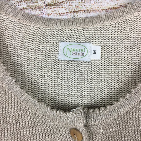 Natural Style Cardigan Sweater Linen Blend Open Weave Embellished - Picture 6 of 11
